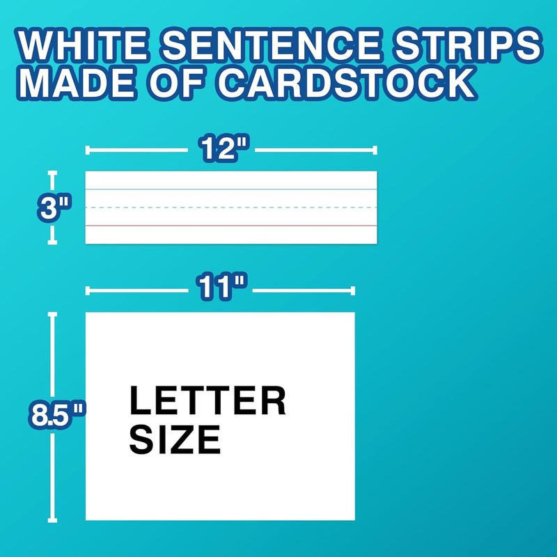 Chella Short Sentence Strips Cardstock 3” x 12”, White Ruled Word Learning Strips Nameplates for Teacher Supplies, Pack of 80 - Image 3